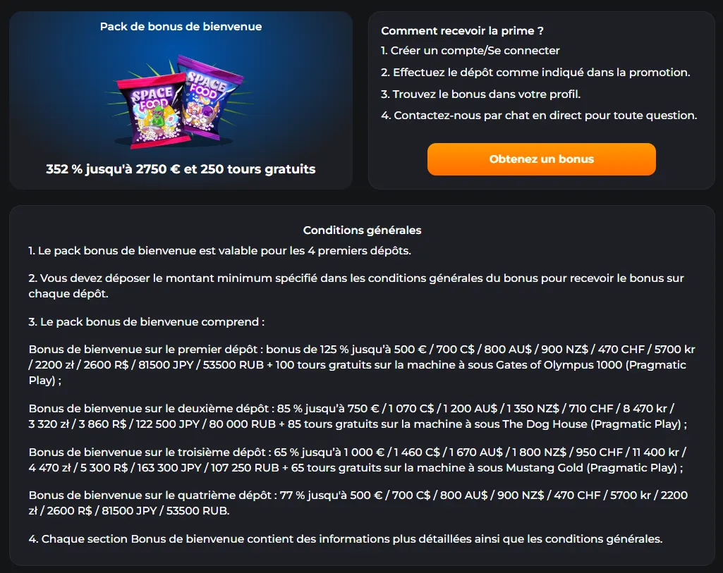 Boutique de bonus avec des tours gratuits sur CosmicSlotz Casino