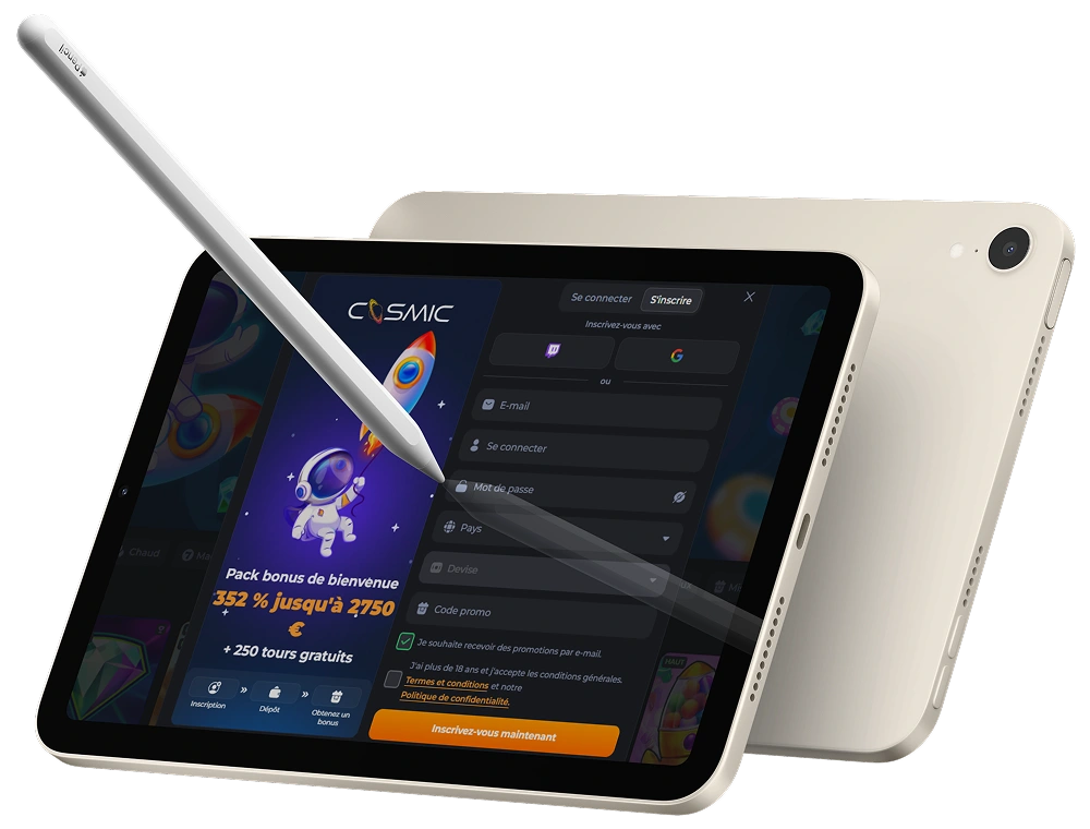 Formulaire d'inscription CosmicSlotz Casino sur appareil mobile