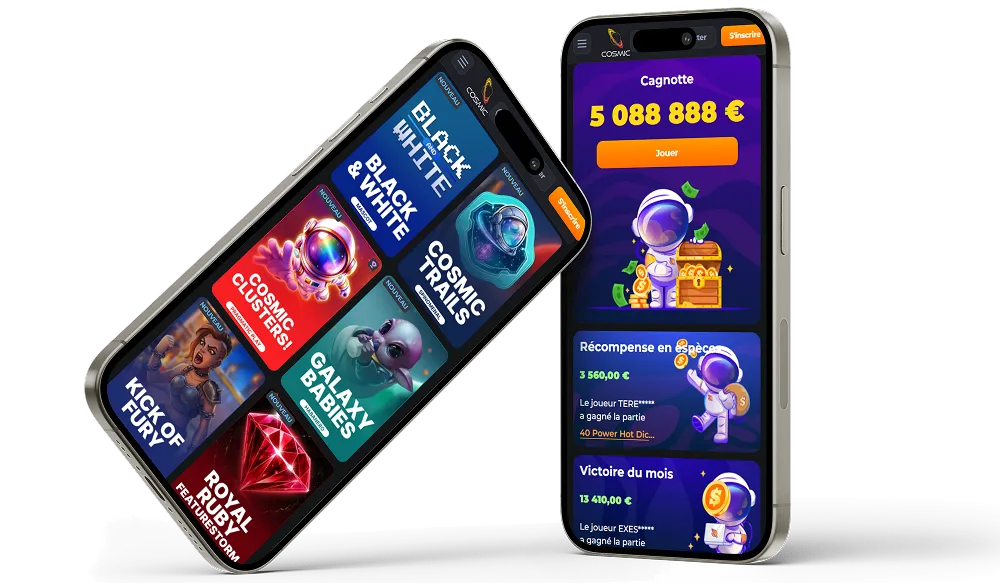 Interface mobile CosmicSlotz Casino avec jeux et cagnotte