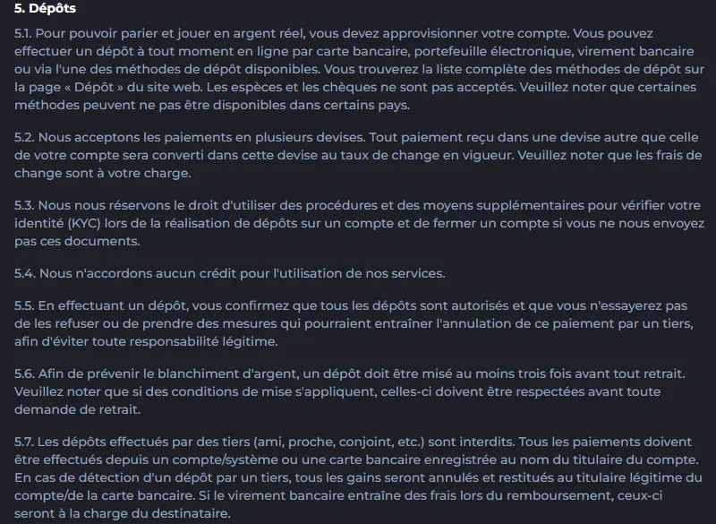Conditions de dépôt et règles de paiement sur CosmicSlotz Casino