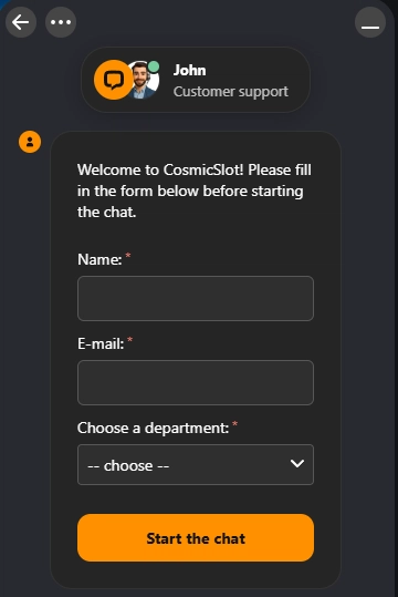 Chat en direct du service client CosmicSlotz Casino